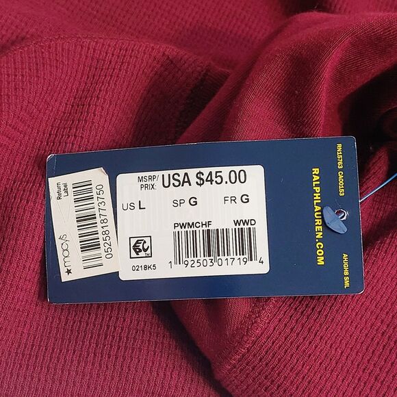 Polo Ralph Lauren Thermal Waffle Knit Long Sleeve Crewneck Men's Large Red NEW! - Picture 6 of 10